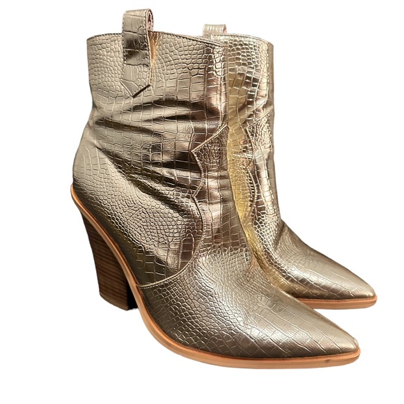 Crocodile Wear Western Mid-Calf Cowboy Pointed Toe High Heels Boots - Picture 3 of 7